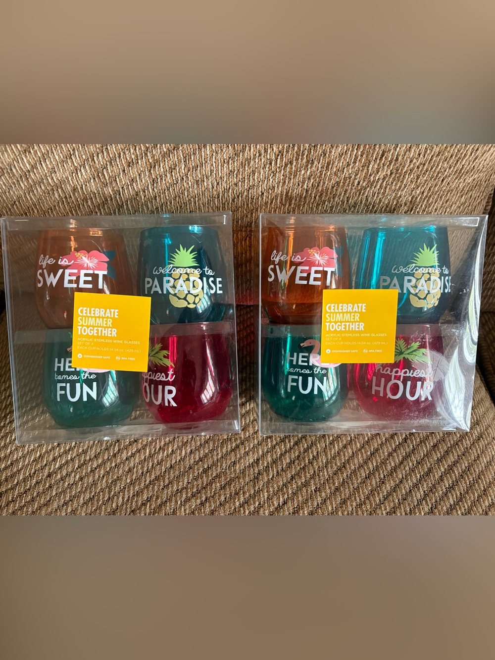 Source Unknown Assorted Acrylic Wine Glasses - Teal, Orange, Pink, Green